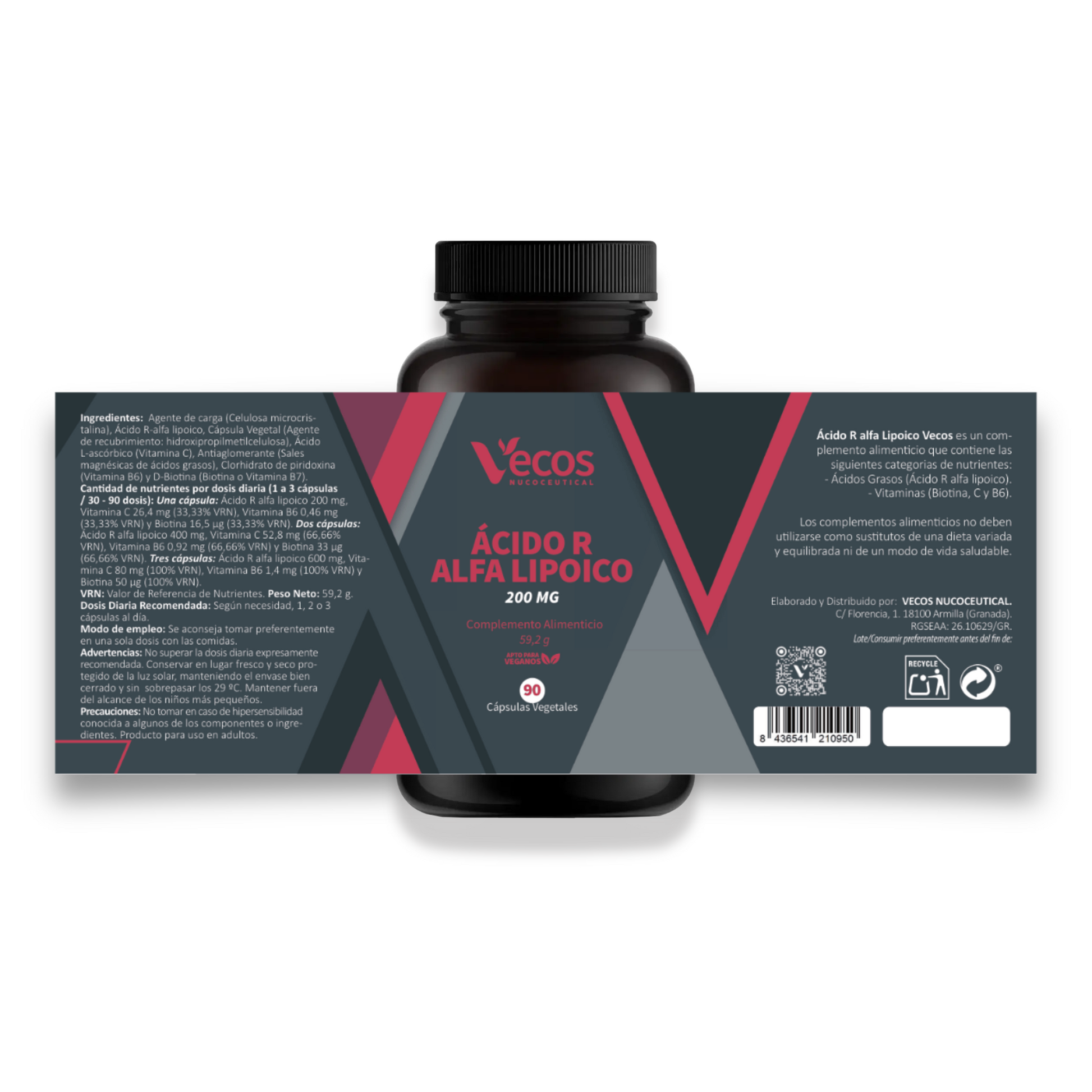 Ácido R Alfa Lipoico 200 Mg Vecos 90 Cápsulas | Antiedad Y Antioxidante Natural | Con Vitamina C + Protector Celular_4