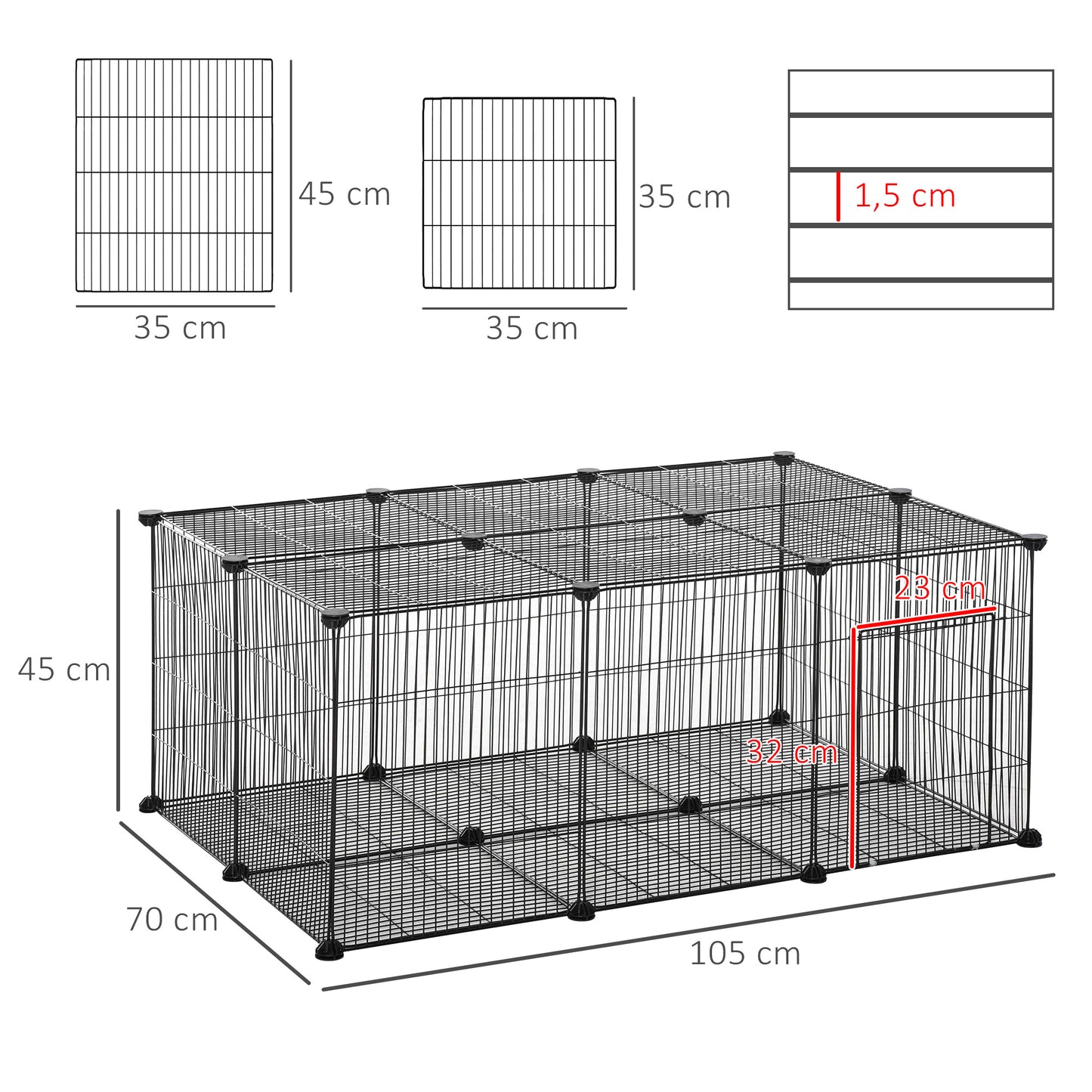Pawhut Diy Jaula Para Animales Pequeños 22 Paneles Conejo Cobaya_2