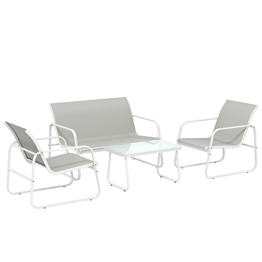 Outsunny Juego Jardín Exterior De 4 Piezas Tela Textilene Mesa De Vidrio Gris_0