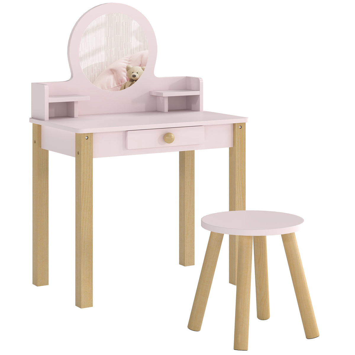 Aiyaplay Tocador De Maquillaje Niña Con Taburete Espejo Y Cajón Rosa_0