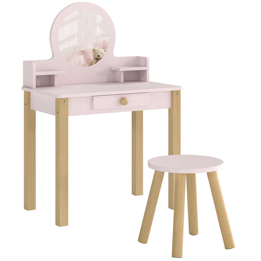 Aiyaplay Tocador De Maquillaje Niña Con Taburete Espejo Y Cajón Rosa_0