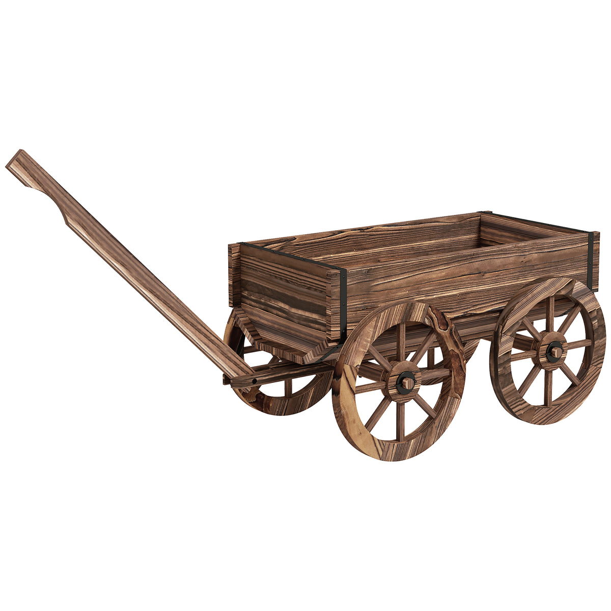 Outsunny Jardinera De Madera En Forma De Carrito 120x41x54 Cm Carbonizado_0