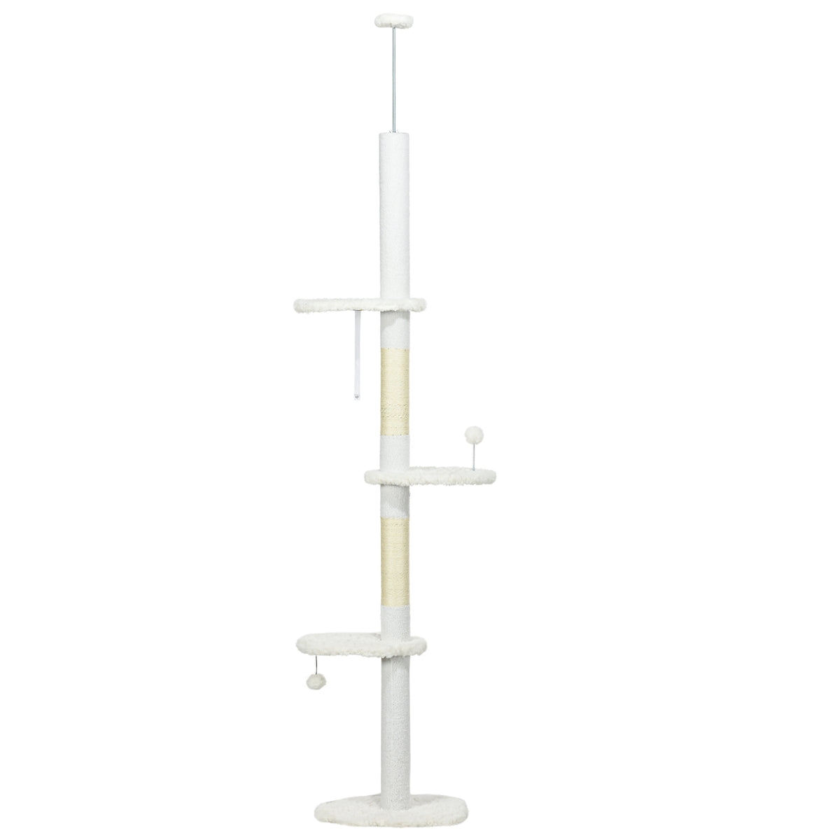 Árbol Rascador Para Gatos De Suelo A Techo Ajustable 48x32x225-255 Cm Blanco_0