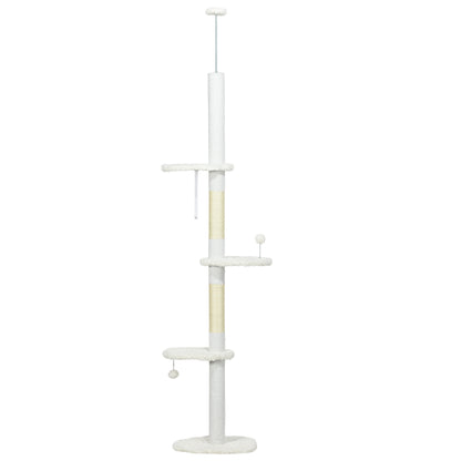 Árbol Rascador Para Gatos De Suelo A Techo Ajustable 48x32x225-255 Cm Blanco_0