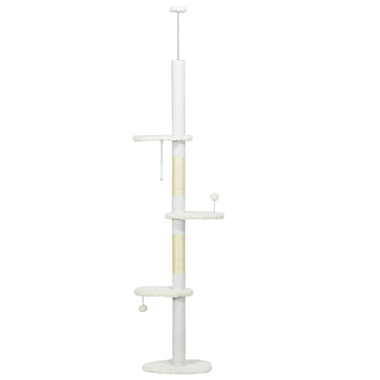 Árbol Rascador Para Gatos De Suelo A Techo Ajustable 48x32x225-255 Cm Blanco_0