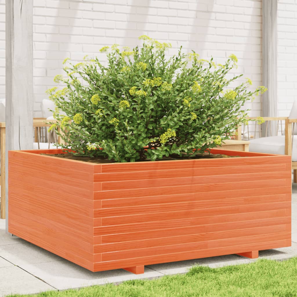 Jardinera Madera Maciza De Pino Marrón Cera 110x110x49,5 Cm_1