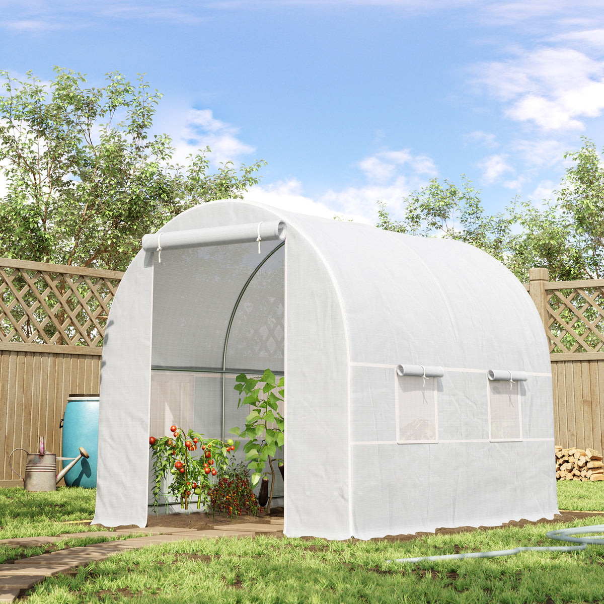 Outsunny Invernadero Túnel 245x200x200cm Con 4 Ventanas Cultivo Plantas Blanco_1