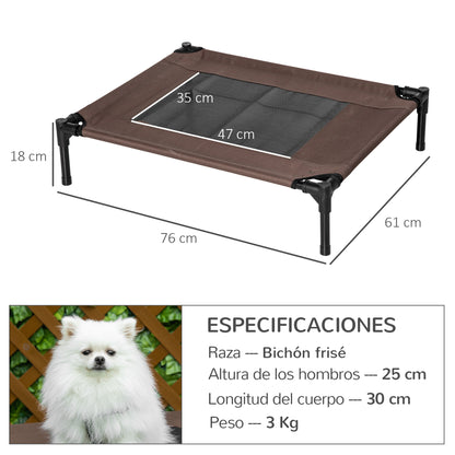 Pawhut Cama Elevada Perros Con Malla Transpirable Tela Oxford 76x61x18 Cm Marrón_2