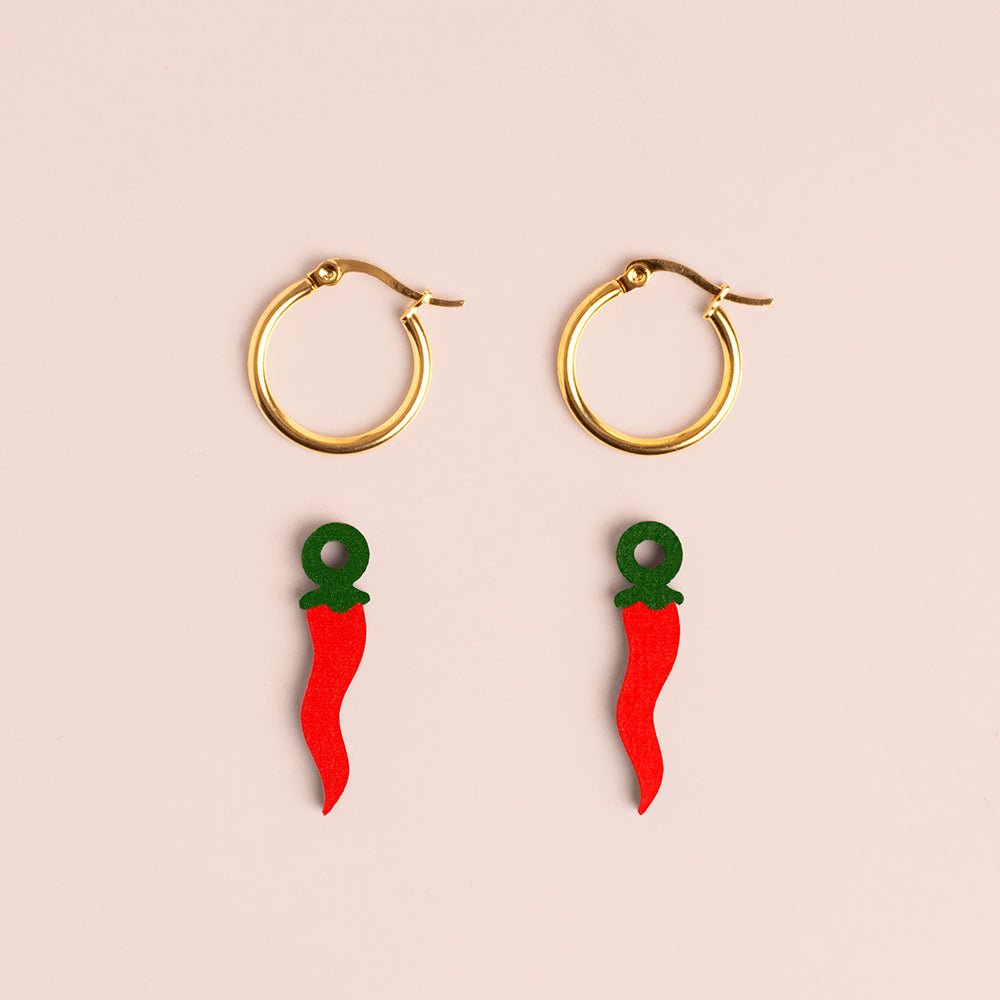 Pendientes Guindilla - Aro de Acero Quirúrgico y Bañado en Oro de 18k - Nature Vibes_2