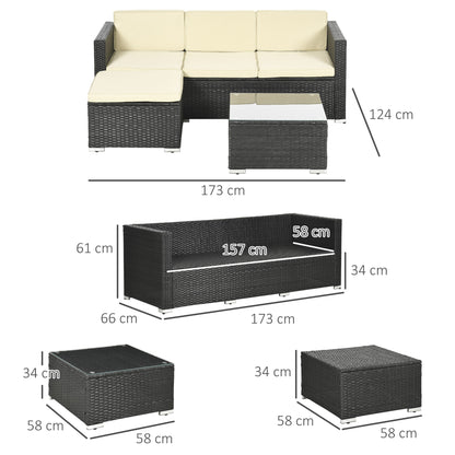 Outsunny Conjunto Muebles De Ratán Jardín Sofá De 3 Plazas Mesa Y Reposapiés_2