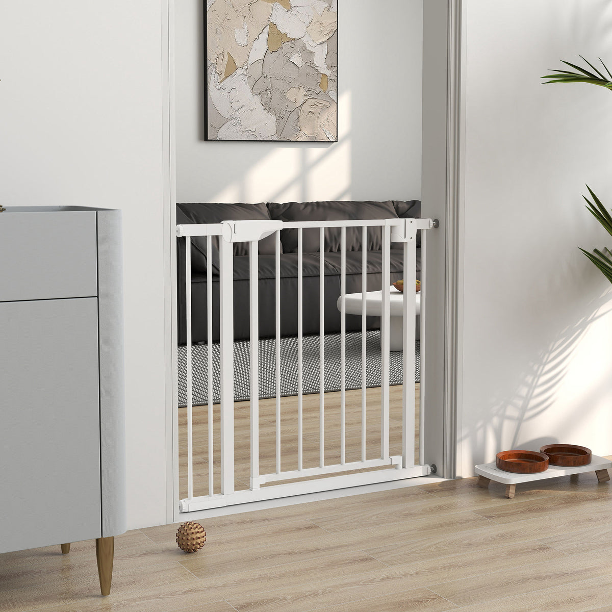 Pawhut Barrera De Seguridad Para Niños Y Perros Ancho De 76-88 Cm Blanco_1