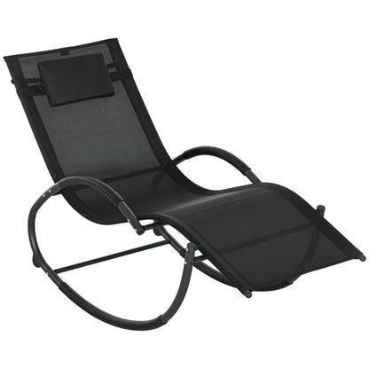 Outsunny Mecedora De Exterior Con Reposacabezas Reposabrazos 155x61x88 Cm Negro_0
