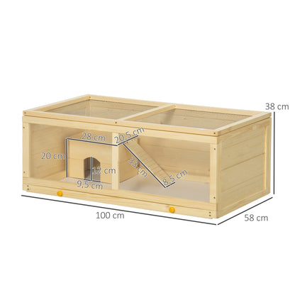Pawhut Jaula Para Hámster De Madera 100x58x38 Cm Con Tapa Abatible Natural_2