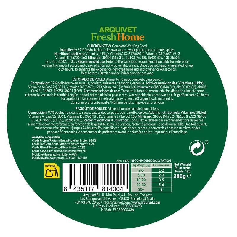 Arquivet Fresh Home Chicken Stew Alimento húmedo de pollo para perros 280 g
