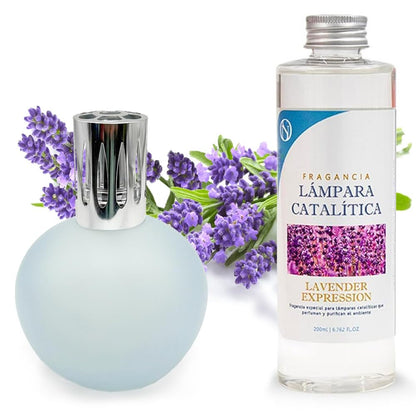 Lámpara Catalítica Azul Grisáceo Mate + Aroma Lavender Expression 500ml - Elimina Olores, Impurezas Y Perfuma_0