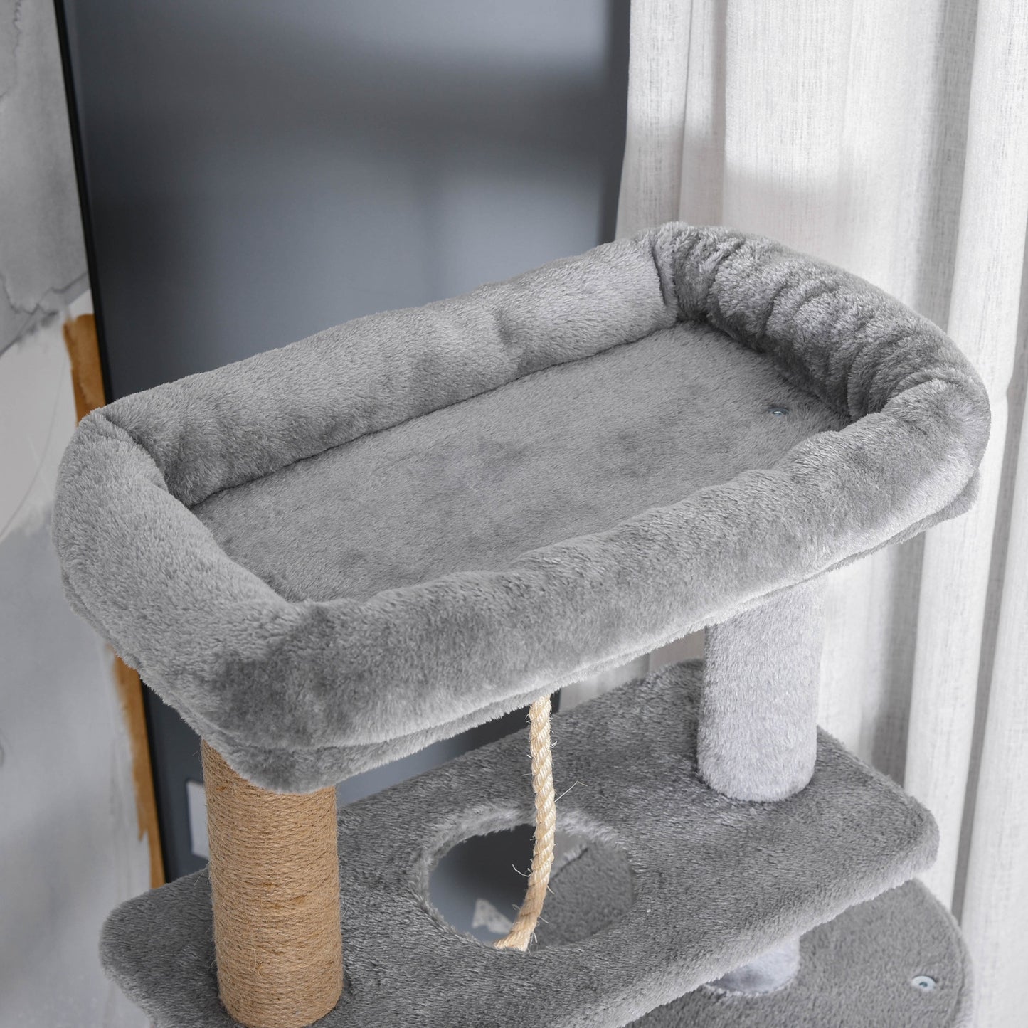 Pawhut Árbol Rascador Para Gatos Altura 120 Cm Plataformas Cueva Hamaca Bola_3