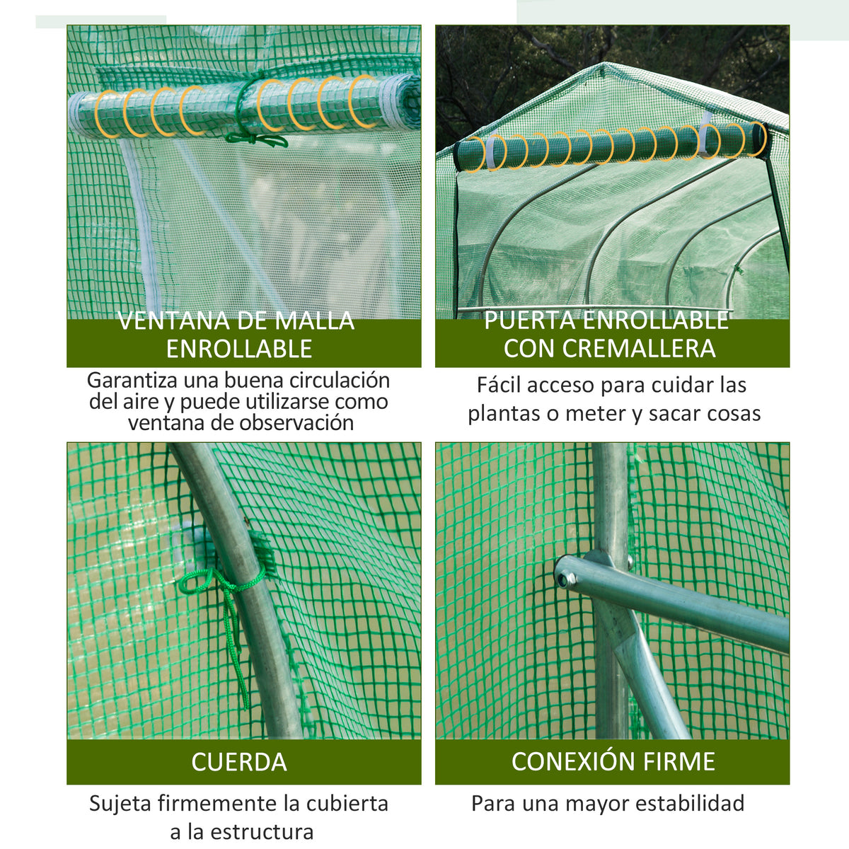 Outsunny Invernadero De Exterior 4x2x2 M Con 8 Ventanas De Malla Verde_5