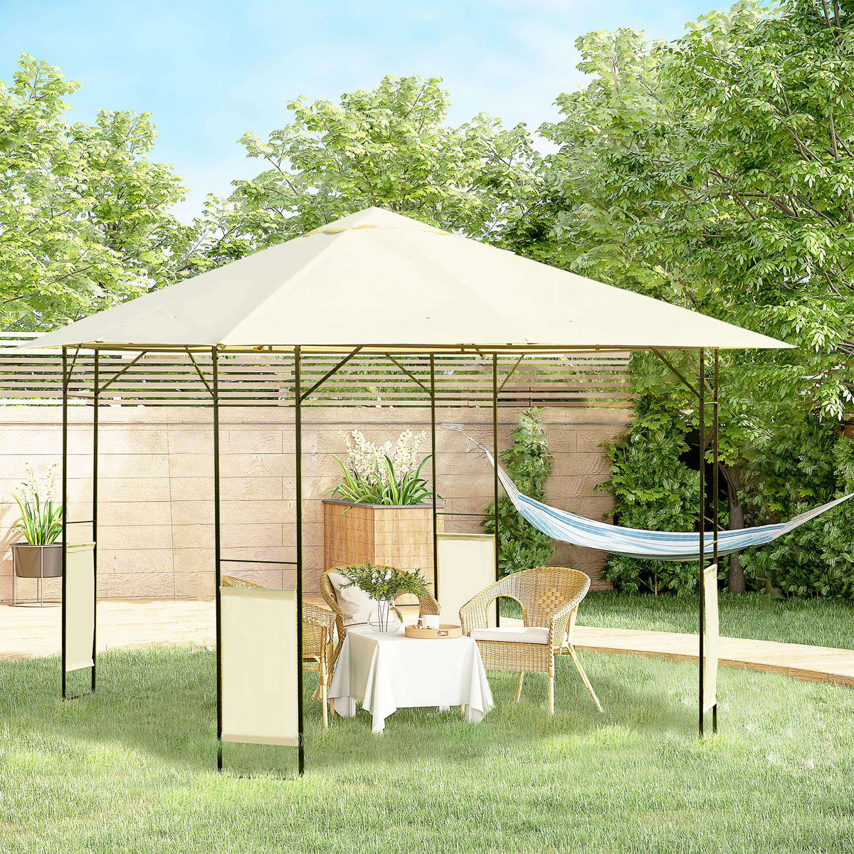 Outsunny Carpa 2,97x2,97x2,6m Cenador Con Acero Y Paravientos Laterales Crema_1