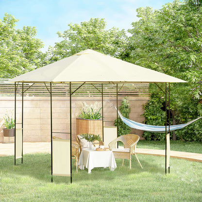 Outsunny Carpa 2,97x2,97x2,6m Cenador Con Acero Y Paravientos Laterales Crema_1