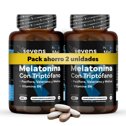 Pack 2x Melatonina Con Triptófano Sevens Nutrition. Mejora El Sueño._0