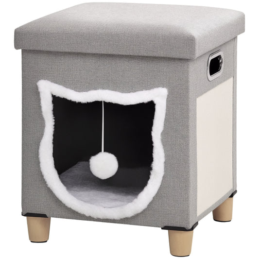 Pawhut Cama Cueva De Gatos 2 En 1 Tipo Reposapiés 35,5x35,5x42,5 Cm Gris_0