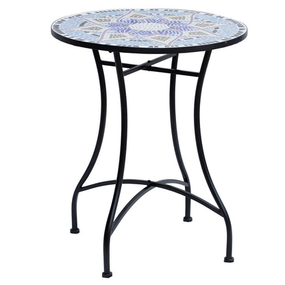 Outsunny Mesa De Jardín Redonda Con Encimera De Mosaico Decorativo Ø60x71 Cm_0