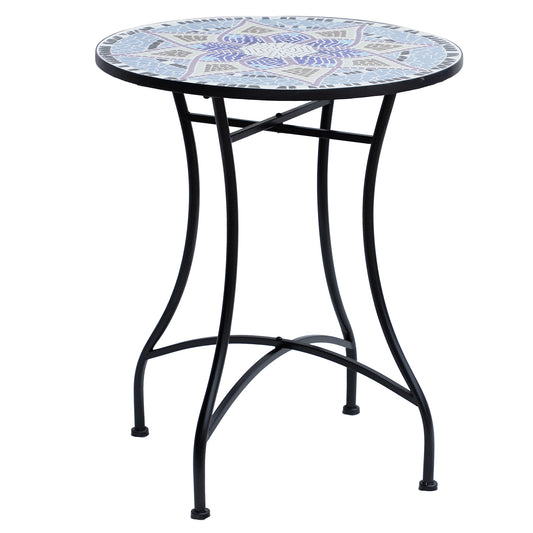 Outsunny Mesa De Jardín Redonda Con Encimera De Mosaico Decorativo Ø60x71 Cm_0