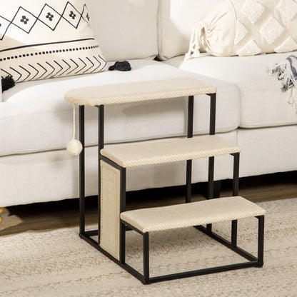 Pawhut Escalera Para Perros De 3 Niveles Con Bola Colgante 47x45x47 Cm Crema_1
