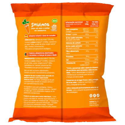 Smilito Maíz, Avena y Zanahoria Multipack ECO Smileat 4 bolsitas de 12g.