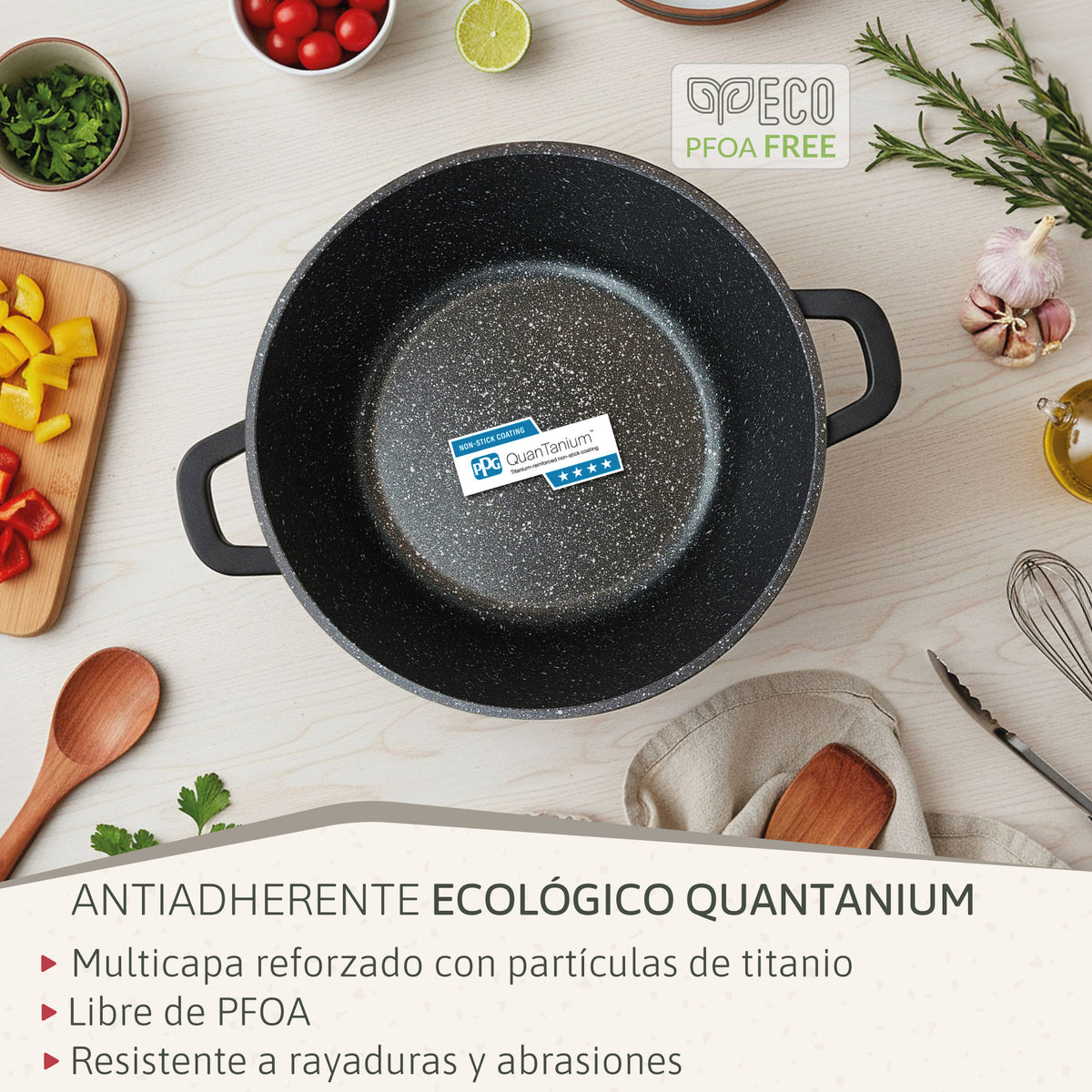 Briebe Cacerola Cocina Inducción Antiadherente Titanio, Cazuela 24cm, Aluminio Fundido Sin Pfoa, Tapa, Black Titanium_4