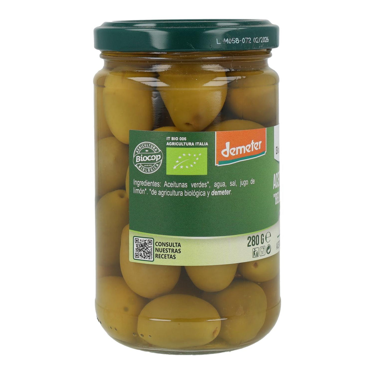 Aceitunas Verdes Gigantes Bio Organica Italia 280 gr