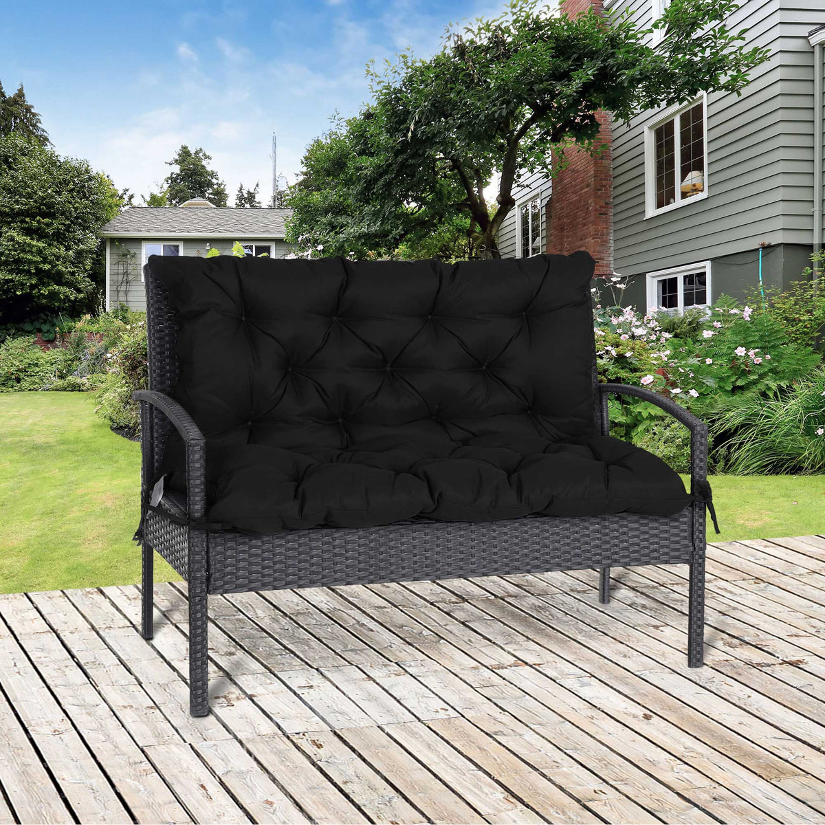Cojín Para Banco Outsunny Poliéster, Algodón Negro 100x98x8 Cm_1
