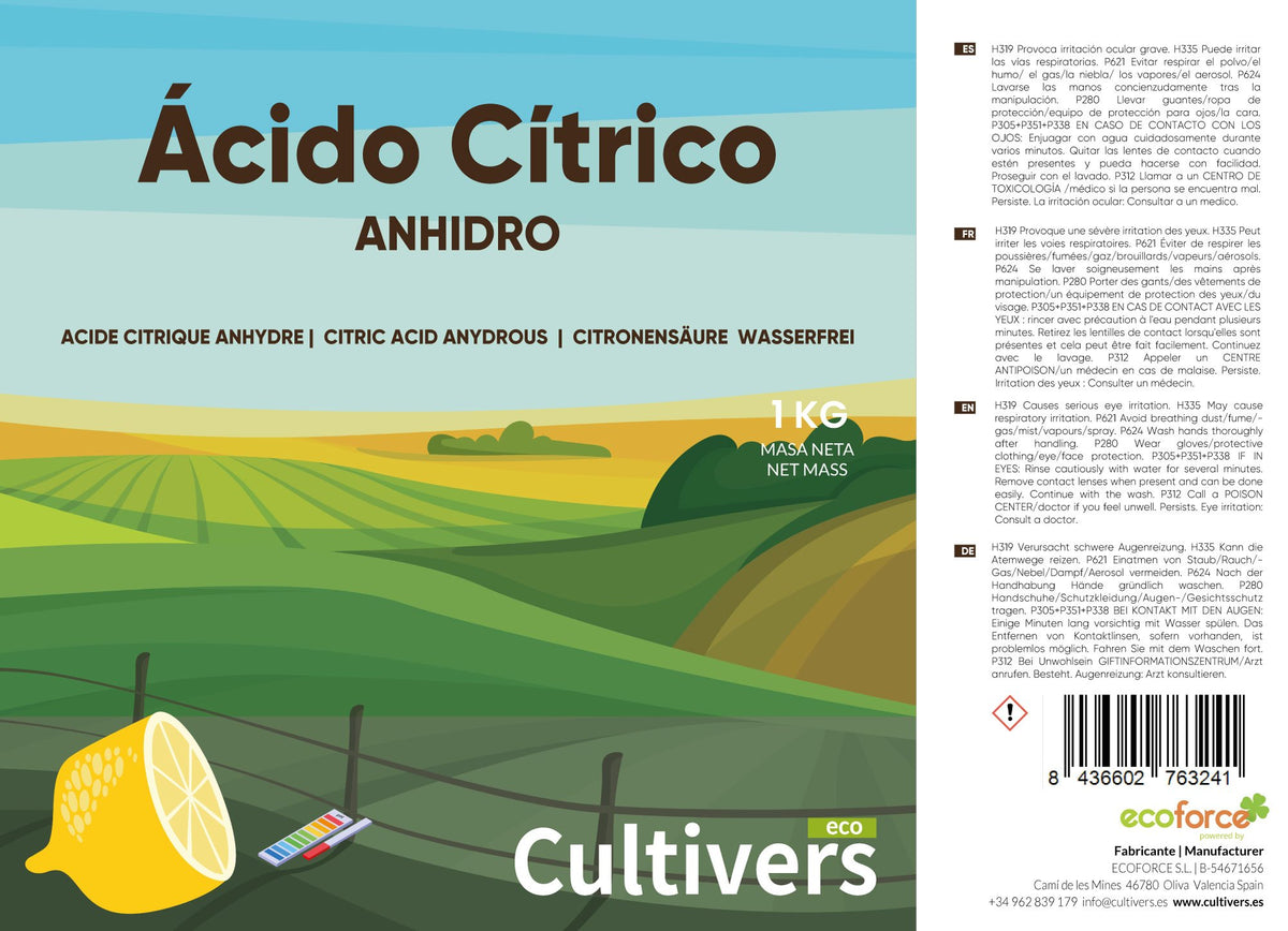 Cultivers Ácido Cítrico Anhidro 100% Puro 1 Kg | Limpiador Multiusos Ecológico | Corrector De Ph Para Agricultura Y…_1