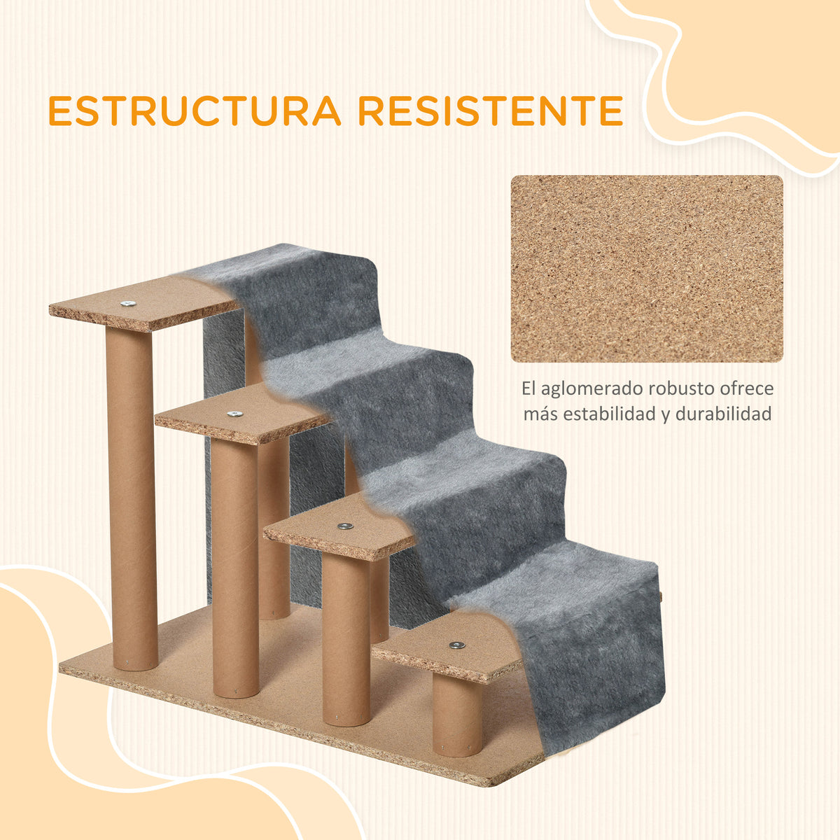Pawhut Escalera Para Mascotas De 4 Peldaños Con Funda Extraíble 60x35x44 Cm Gris_5