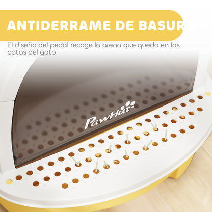 Pawhut Arenero Para Gatos Cubierto Con Bandeja Pala Y Asa Amarillo Y Blanco_5
