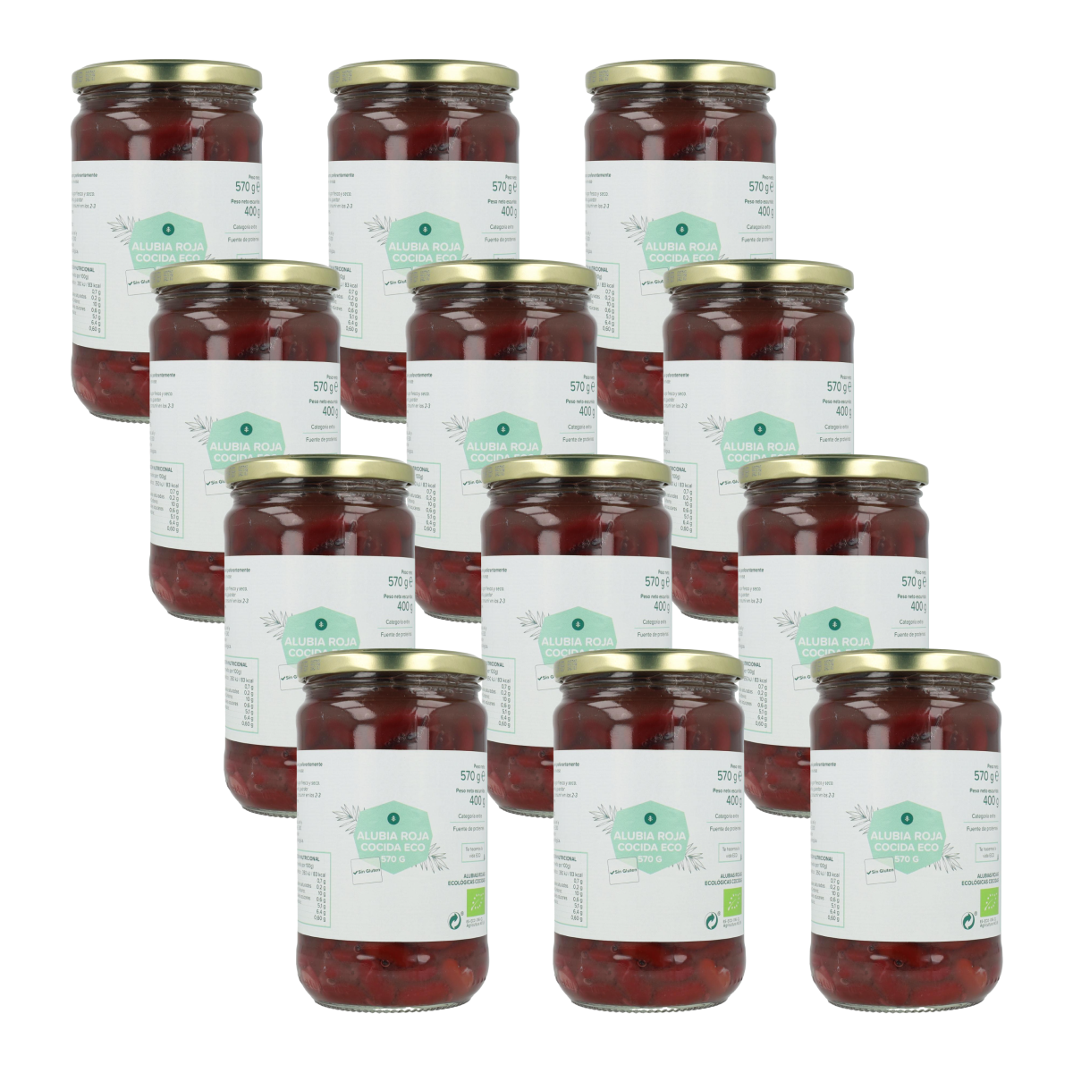 Pack 12 x Alubia Cocida Roja ECO Planeta Huerto 570 g