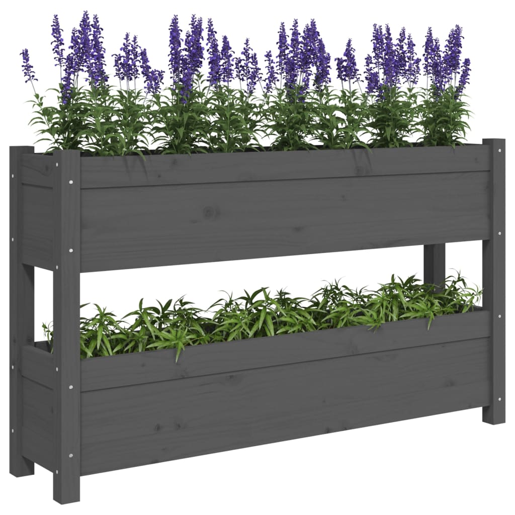 Jardinera De Madera Maciza De Pino Gris 112x25x66 Cm_3