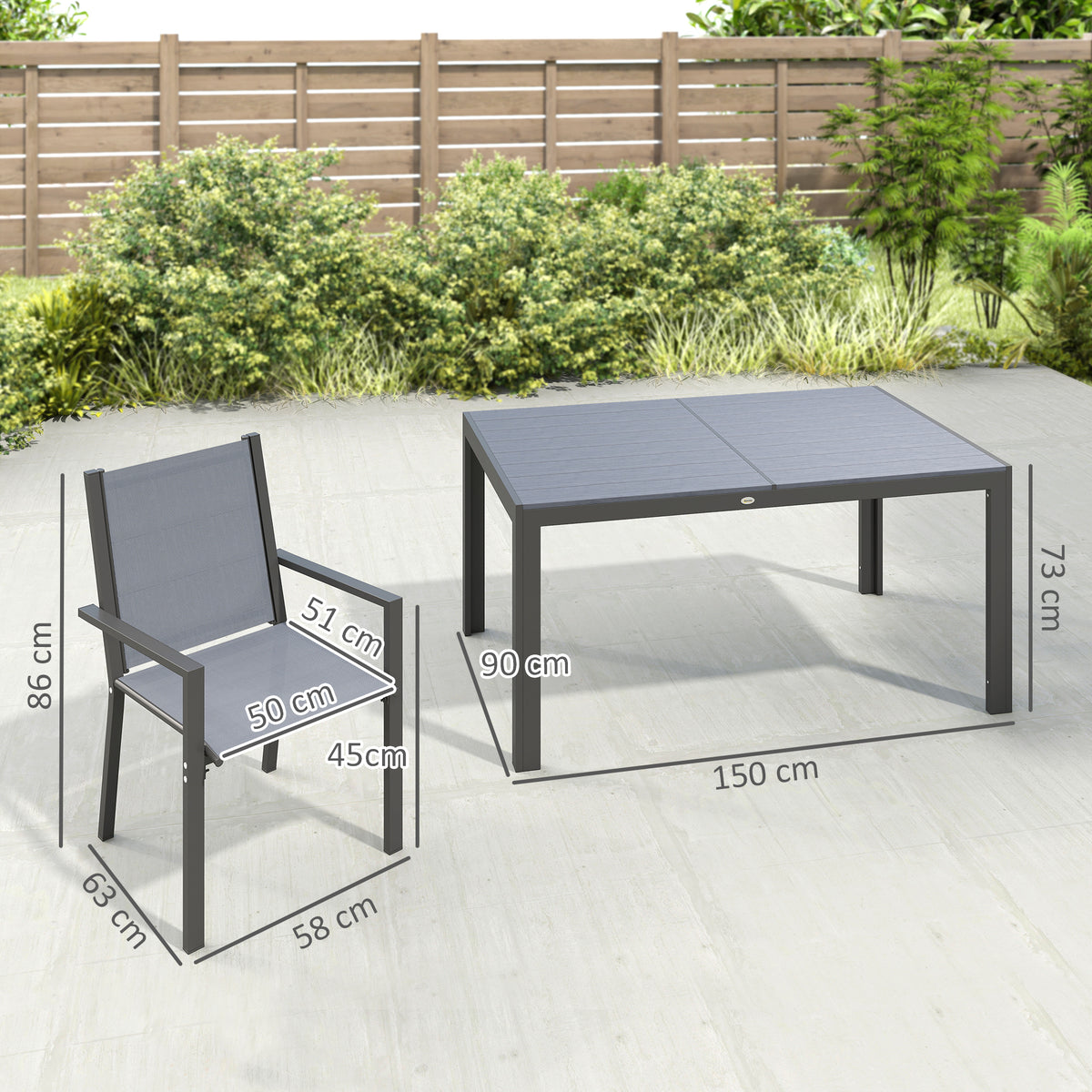Outsunny Conjunto De Mesa Y Sillas Jardín De 7 Piezas Con Sillas Apilables Gris_2
