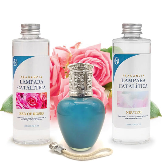 Pack Ahorro Lámpara Catalítica Aqua Marina + Fragancia Bed Of Roses 200ml + Limpiador Neutro 200ml + Mecha De Repuesto_0