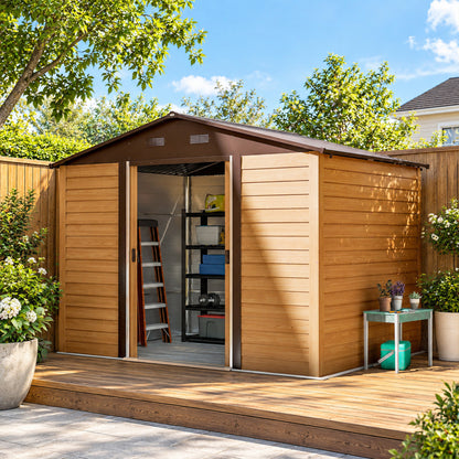 Outsunny Caseta De Jardín Exterior Con 2 Puertas 4,84m² 278x195x215cm Natural_4