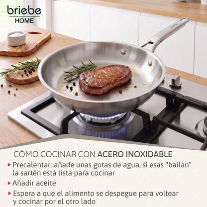 Briebe Pure Inox Juego De 2 Sartenes Acero Inoxidable Inducción 20-24 Cm, 3 Capas Tri-ply, Sin Antiadherente_5