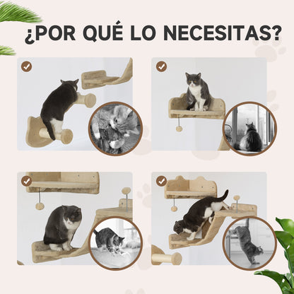 Pawhut Juego De Estanterías Para Gatos De 4 Piezas De Pared Beige_5