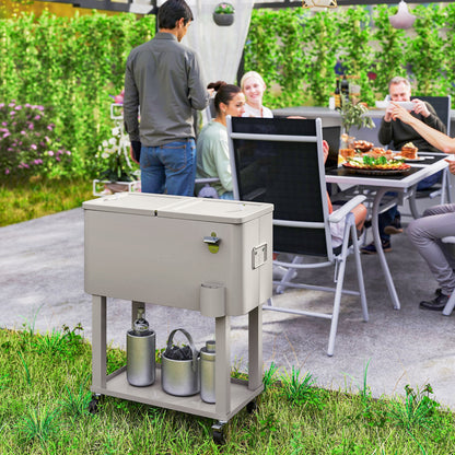 Outsunny Carro De Bebidas Refrigerado 56l Con Ruedas 67x35x80 Cm Gris Claro_3