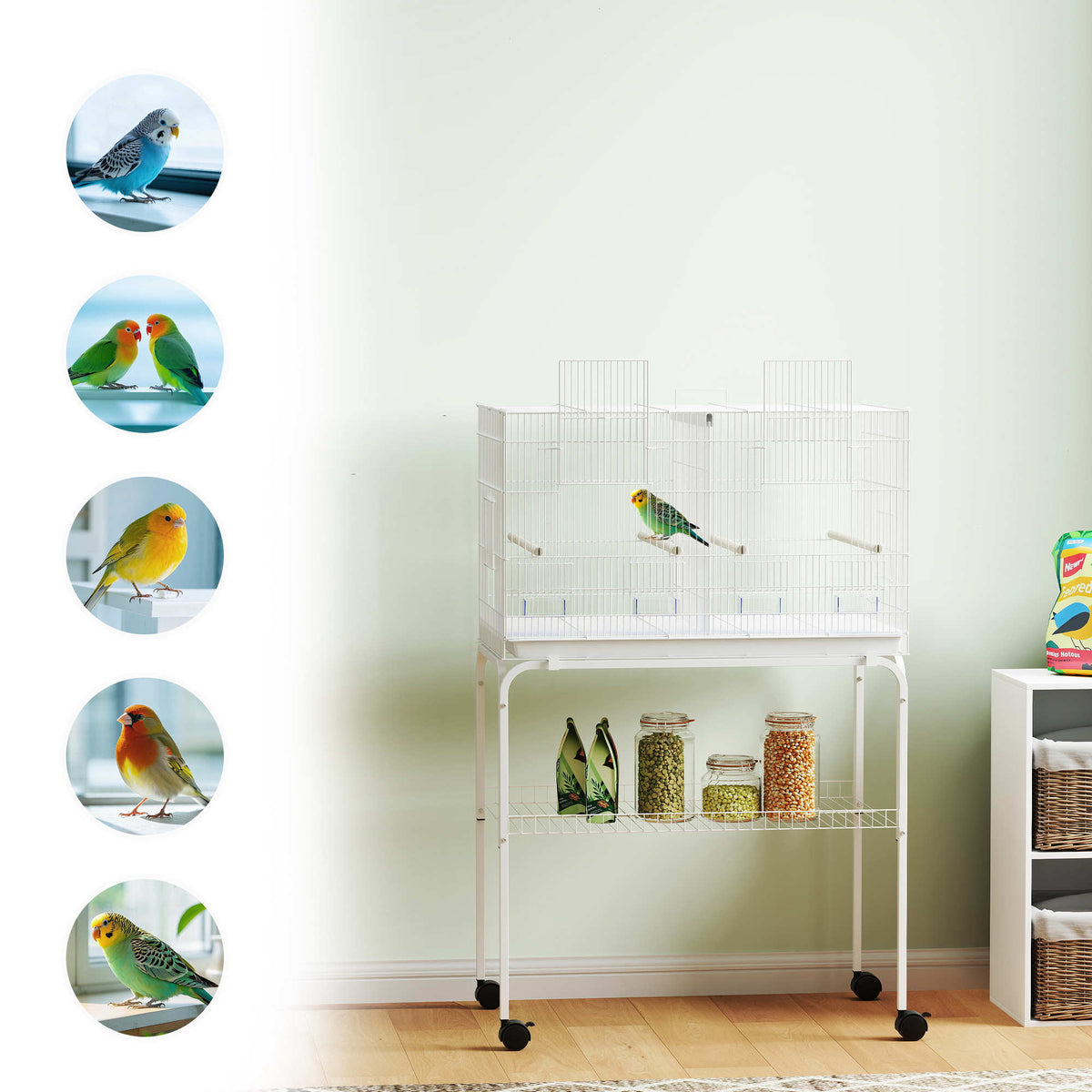 Jaula Para Pájaros Pawhut Acero, Pp Blanco 76x46x116 Cm_4