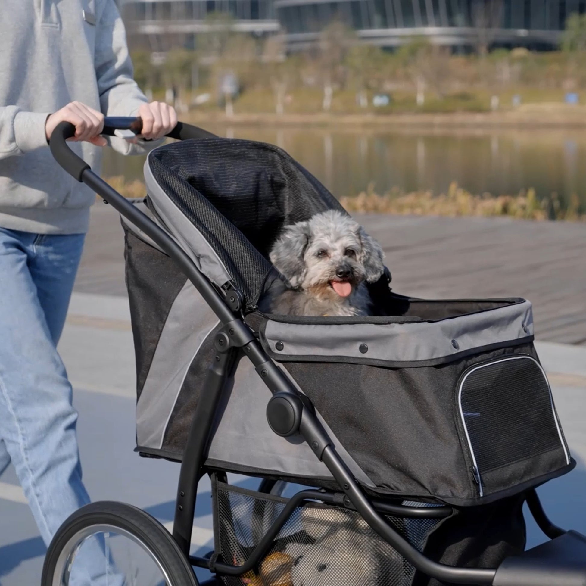 Pawhut Carrito Para Perros Plegable Con Cesta De Almacenaje 111x58x107 Cm Gris_4