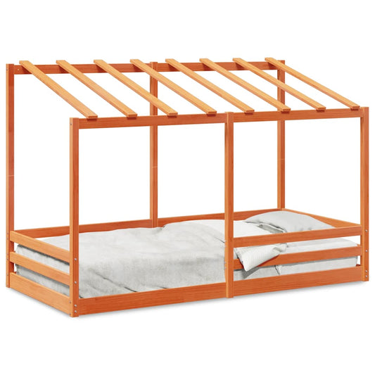 Cama Infantil Con Techo Madera Maciza Pino Marrón 100x200 Cm_0