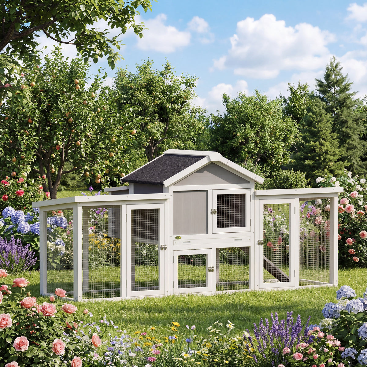 Pawhut Gallinero Para Exterior Grande De Madera 204x85x93 Cm Con Corral Bandeja_1