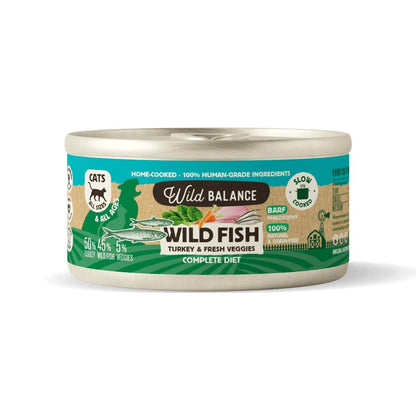 Lata de Pescado y Pavo BARF para gatos Wild Balance 120 g