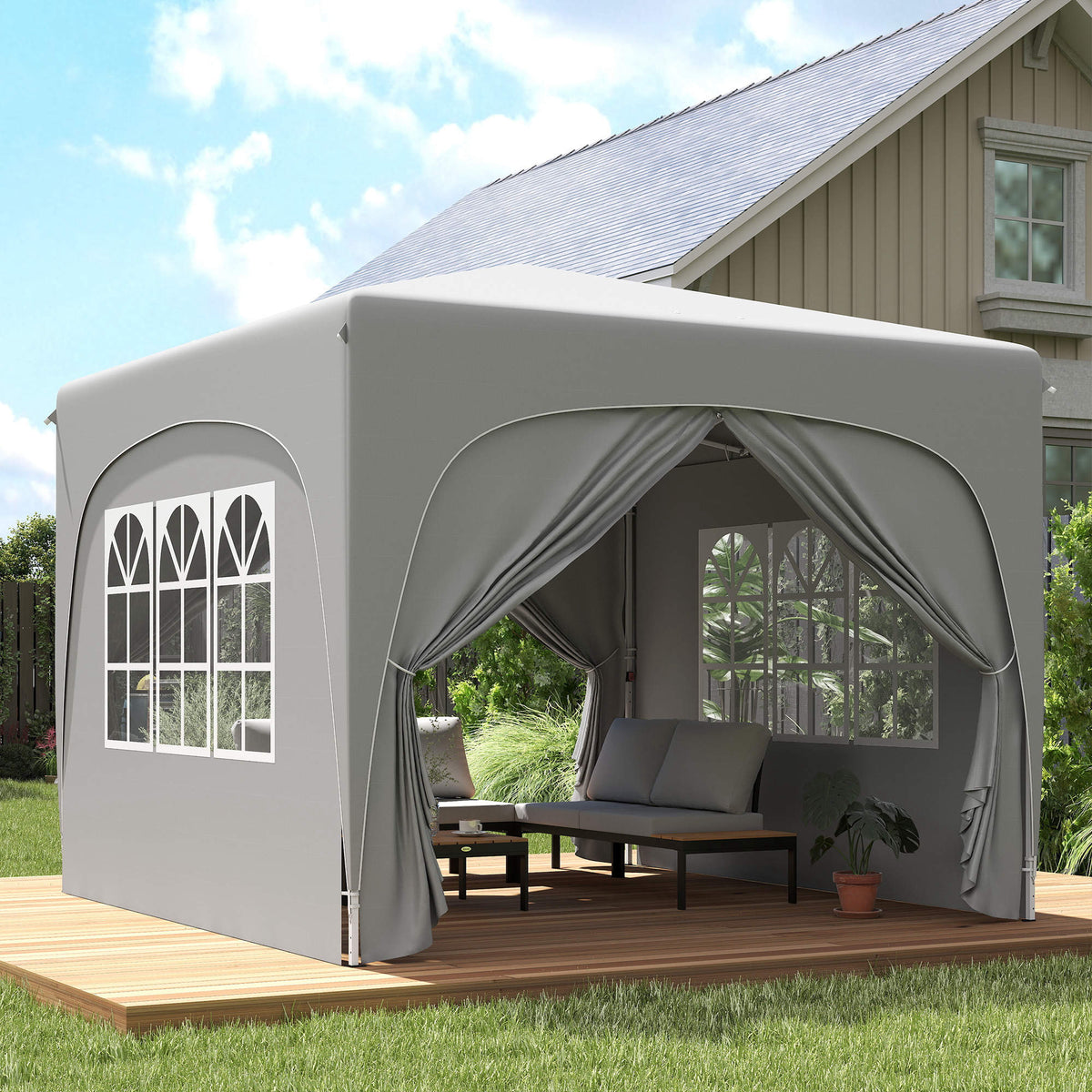 Outsunny Carpa Plegable 3x3 M Con Altura Ajustable 4 Laterales Upf50+ Gris_4