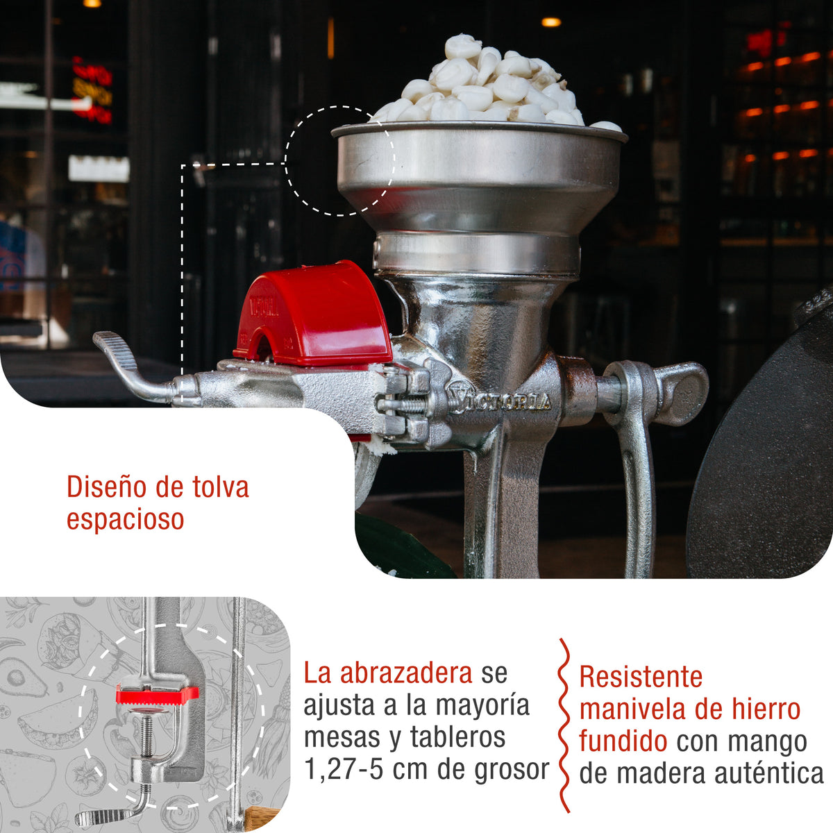 Victoria Molino Cereales Manual Hierro Fundido Para Moler Café, Maíz, Semillas, Grosor Ajustable, 30018, Cromado_2
